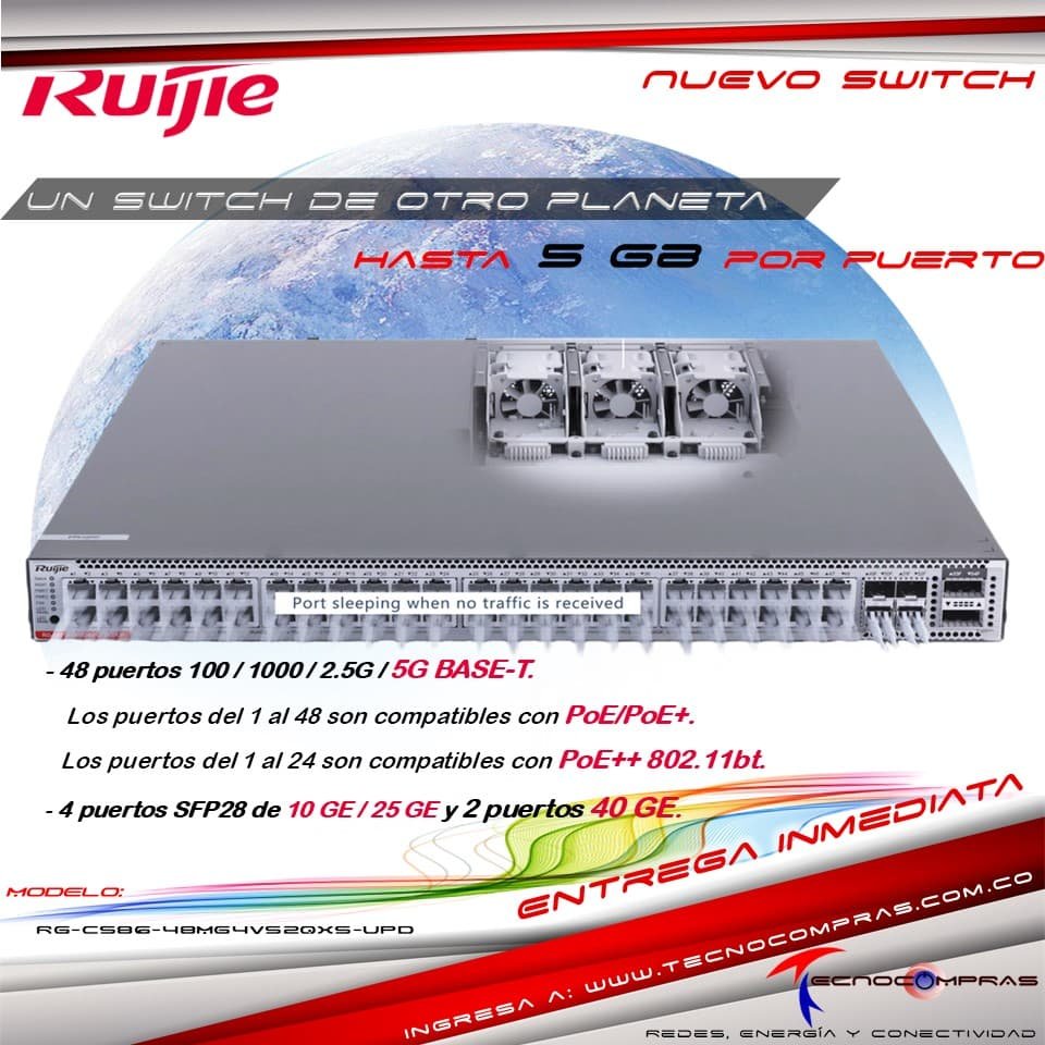 🚀 Switch Ruijie RG-CS86-48MG4VS2QXS-UPD ¡Velocidad Intergaláctica con Hasta 5Gb por Puerto! 🌌 #Tecnocompras #Ruijie #POE #SwitchPoe