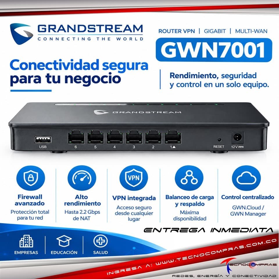 Grandstream GWN7001 | Alto Rendimiento • VPN • Multi-WAN • Firewall • 6 Puertos Gigabit #Tecnocompras #RouterVPN